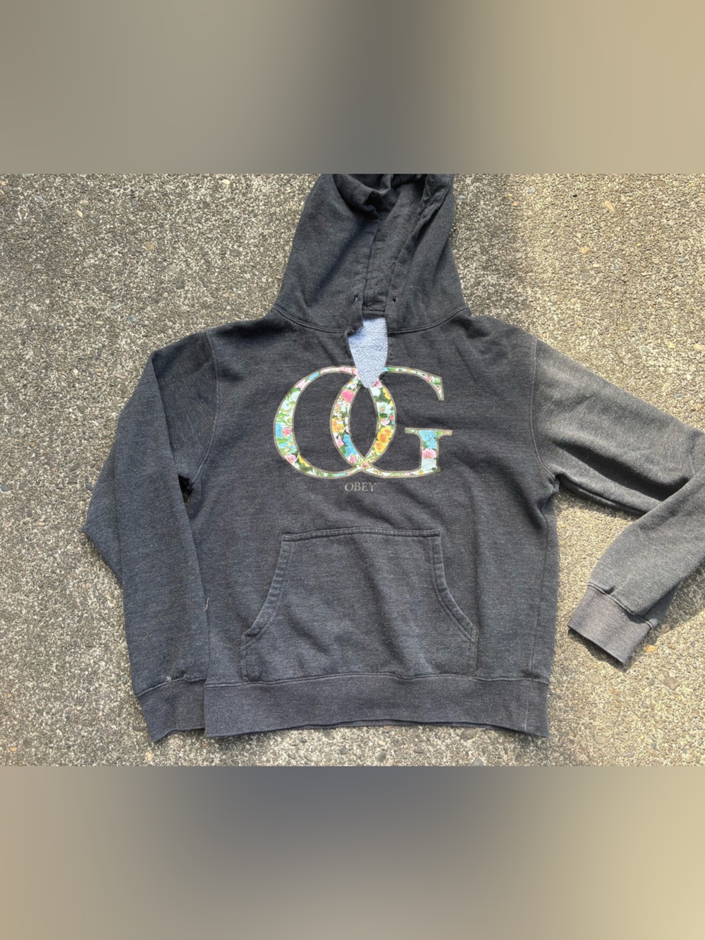Obey Black Crewneck Hoodie with Floral OG Logo
